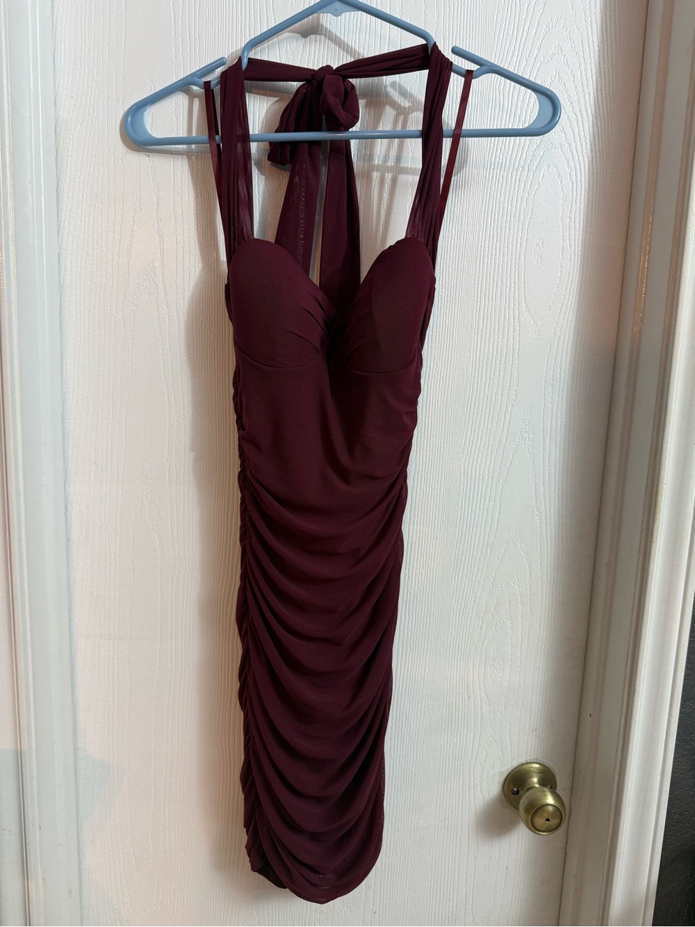 Windsor Burgundy Halter Ruched Midi Dress